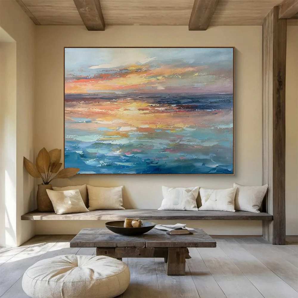 Dreamy Handmade Balcony Coastal Evening Abstract Wall Art 268RX
